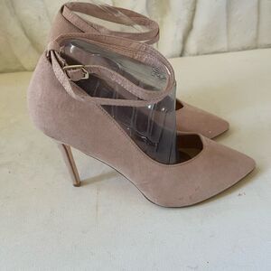 Shoe Dazzle  Solena blush pink faux suede ankle straps heels pointed toe…